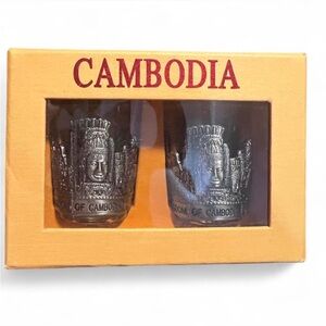 Pewter 3D Kingsom of Cambodia Souvenir Shot Glasses Set of 2